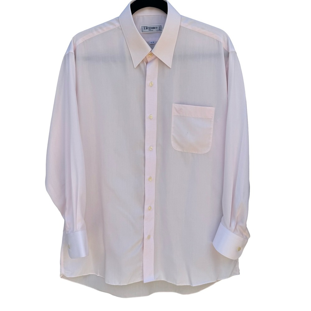 Elegance Paris Vintage Pastel Pink Preppy Designer Minimalist Dress Shirt Mens L